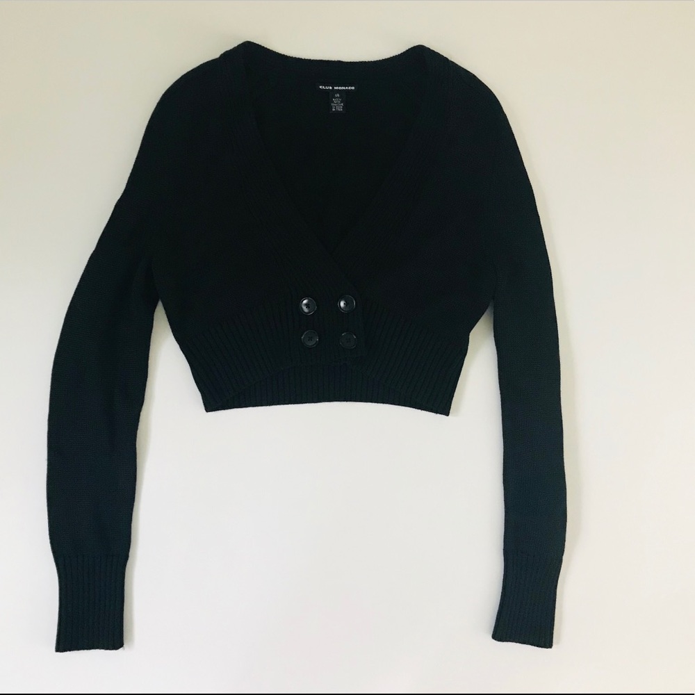 Club Monaco L black Cropped cardigan sweater heavy